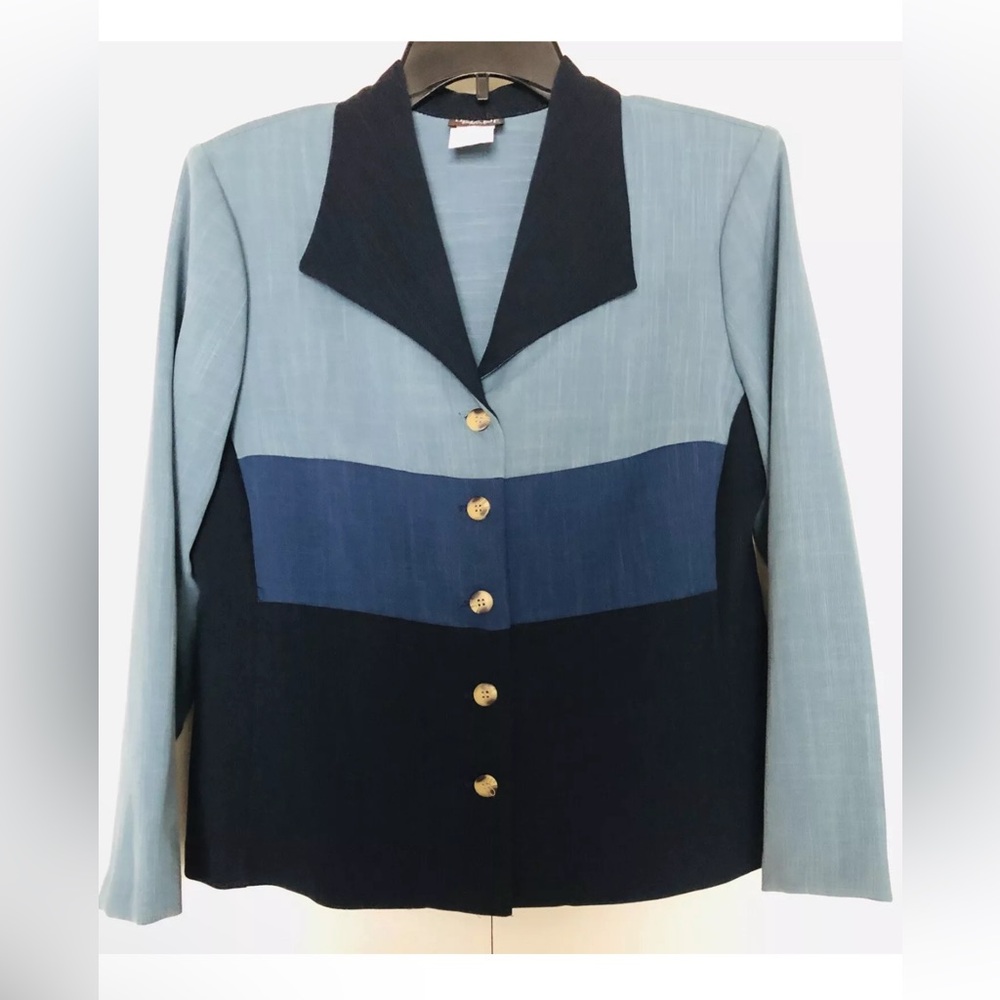 Helene Blake ColorBlock Blazer Petite 14P Vintage Career Workwear Casual Classic